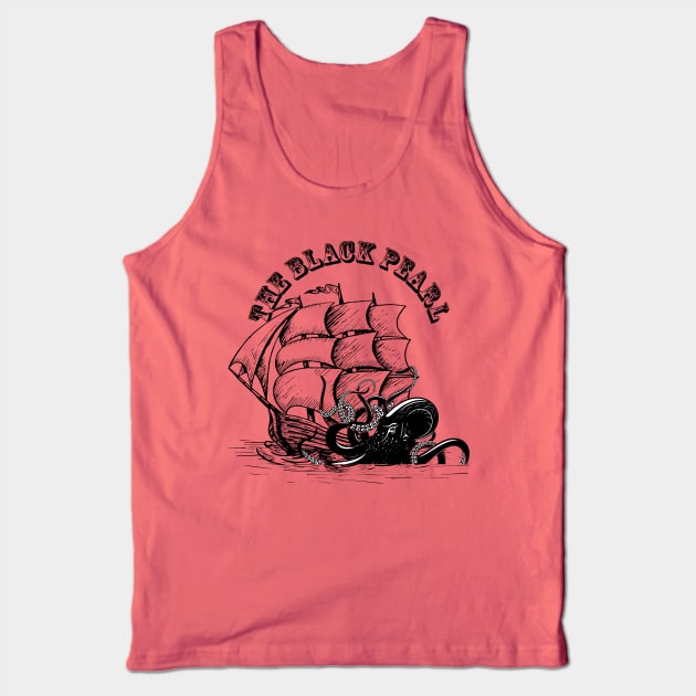 The Black Pearl Pirate Ship & Sea Monster Tank Top by Andrew Collins